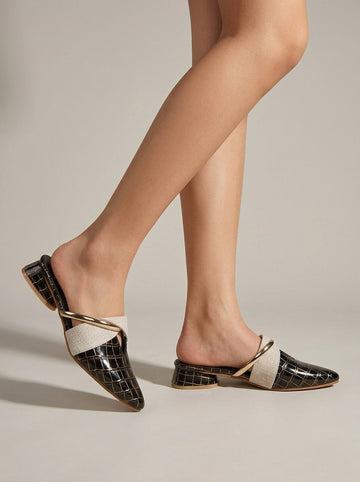 Women's Pointed Toe Slide Flats with Metallic Ring Strap