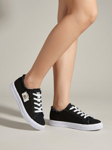 Women's Canvas Sneakers Lace-Up Low-Top Canvas Frayed Edge