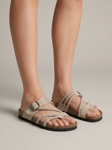 Women's Braided Strappy Sandals with Buckle Closure and Toe Loop