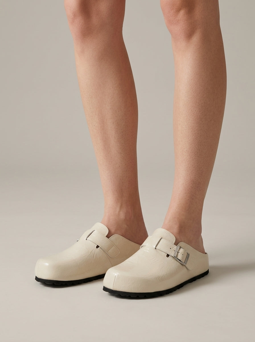 Women's Closed Toe Buckle Mules with Platform Sole
