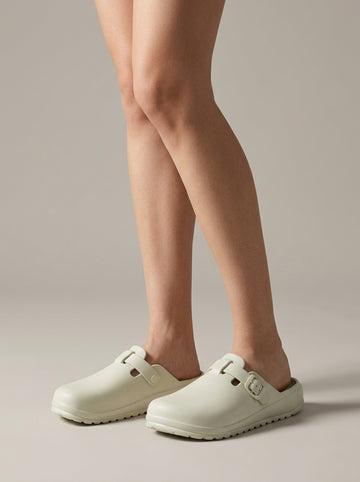 Women's Closed Toe Buckle Clogs with Molded Footbed