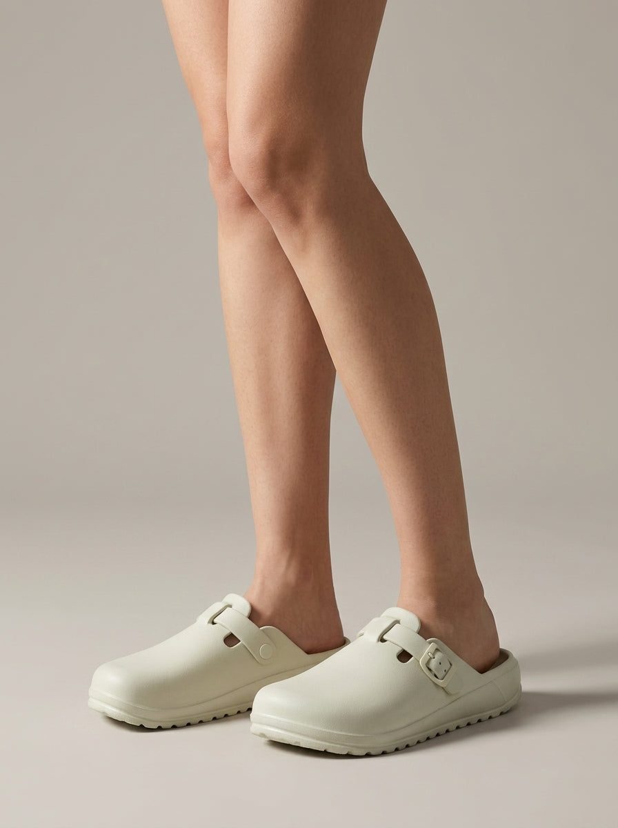 Women's Closed Toe Buckle Clogs with Molded Footbed