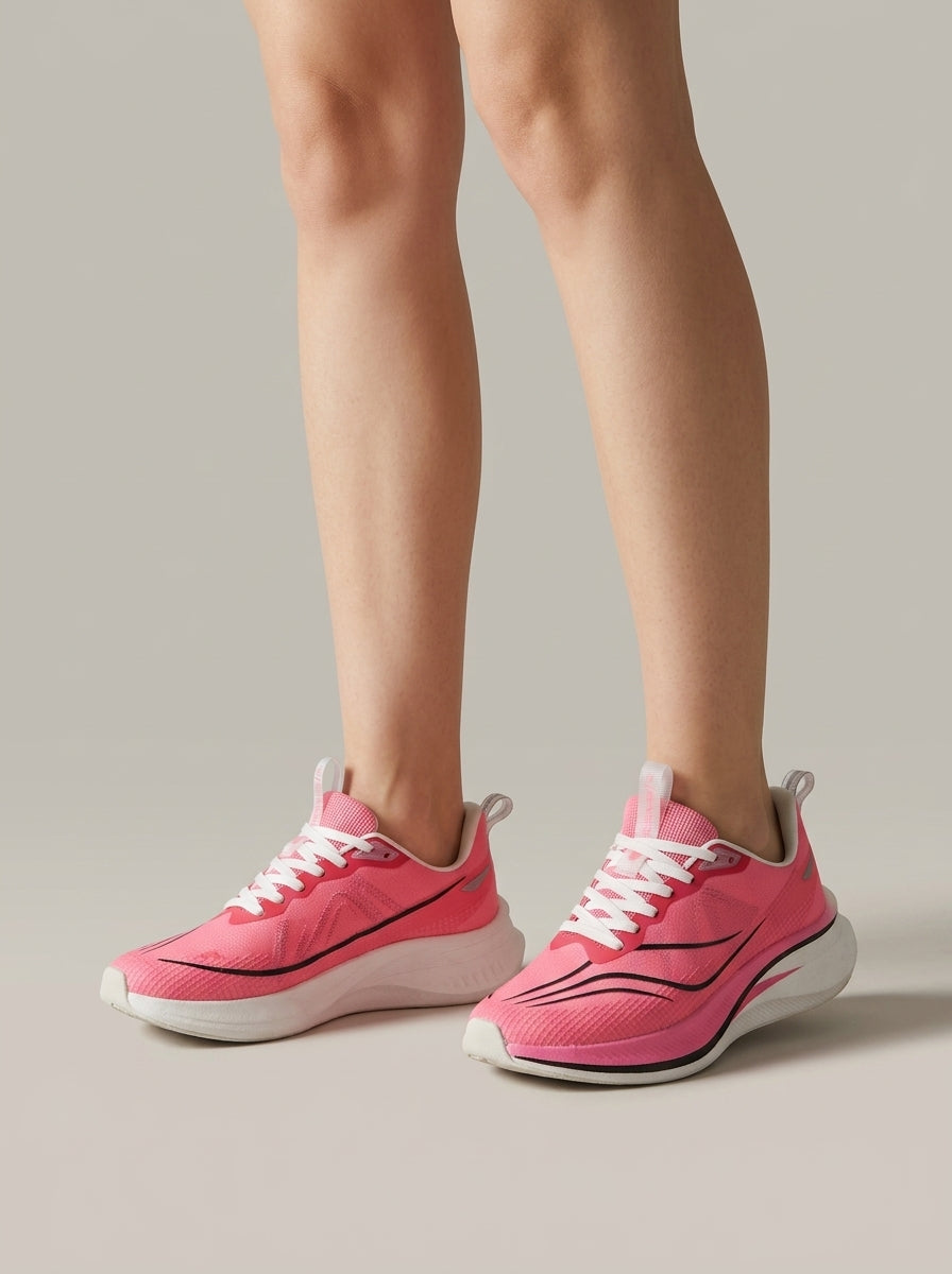 Women's Lace-Up Running Max Cushion Sneakers - Round Toe Curved Sole