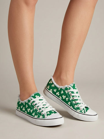 Women's Fringe Canvas Lace-Up Sneakers - Low Top Platform Shoes