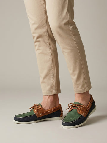 Men's Leather Lace-Up Boat Shoes - Moccasin Toe - Two-Tone Leather