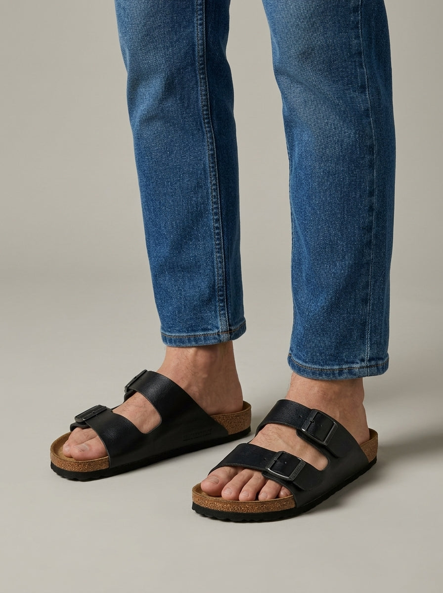 Men's Sandals Double Buckle Cork Footbed Flat Slides