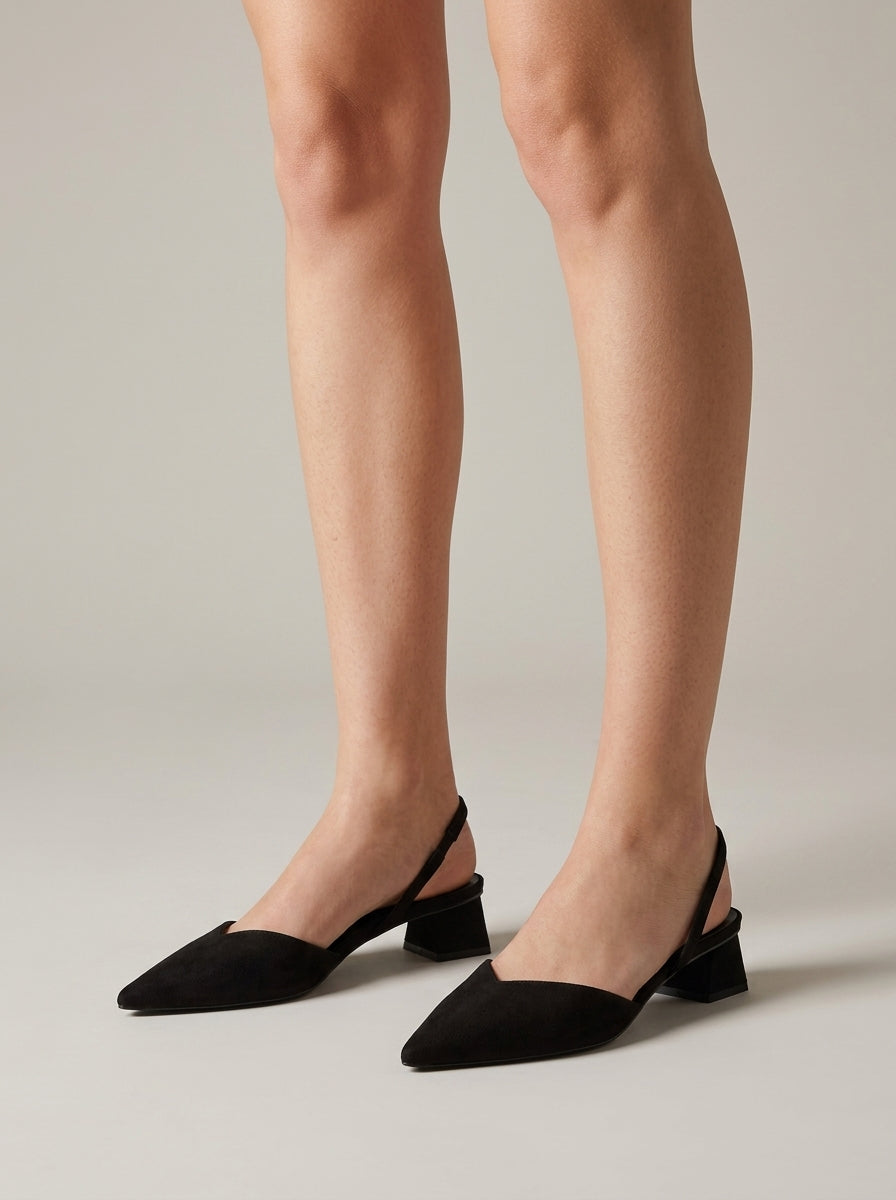 Women's Pointed Toe Slingback Pumps with Block Heel