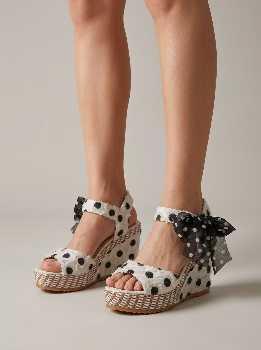 Women's Espadrille Wedge Sandals with Ankle Tie Bow