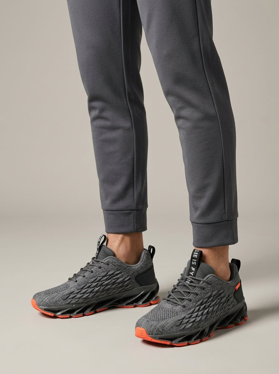 Men's Sneakers Low-Top Textured Knit Blade Sole Lace-Up