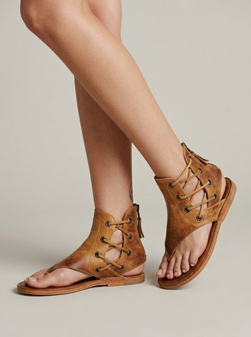 Women's Cowboy Thong Sandals with Lace-Up Ankle Cuff and Back Zip