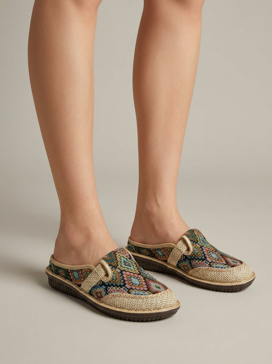 Women's Slippers Slip-On Embroidered Geometric Pattern Mules
