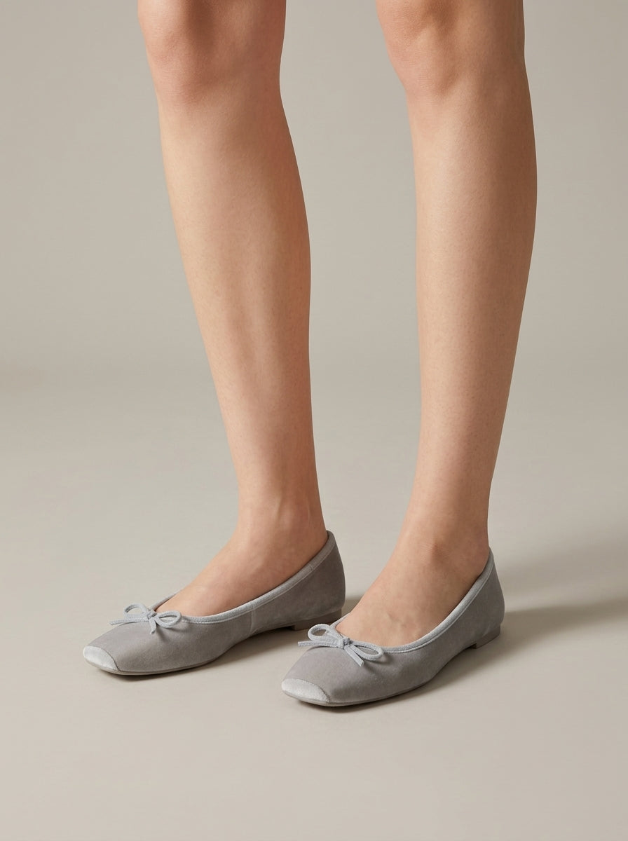 Women's Ballet Flats Square Toe Bow Accent Slip-On