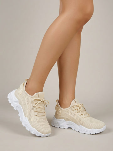 Women's Chunky Knit Sneakers with Lace-Up Closure and Lugged Sole