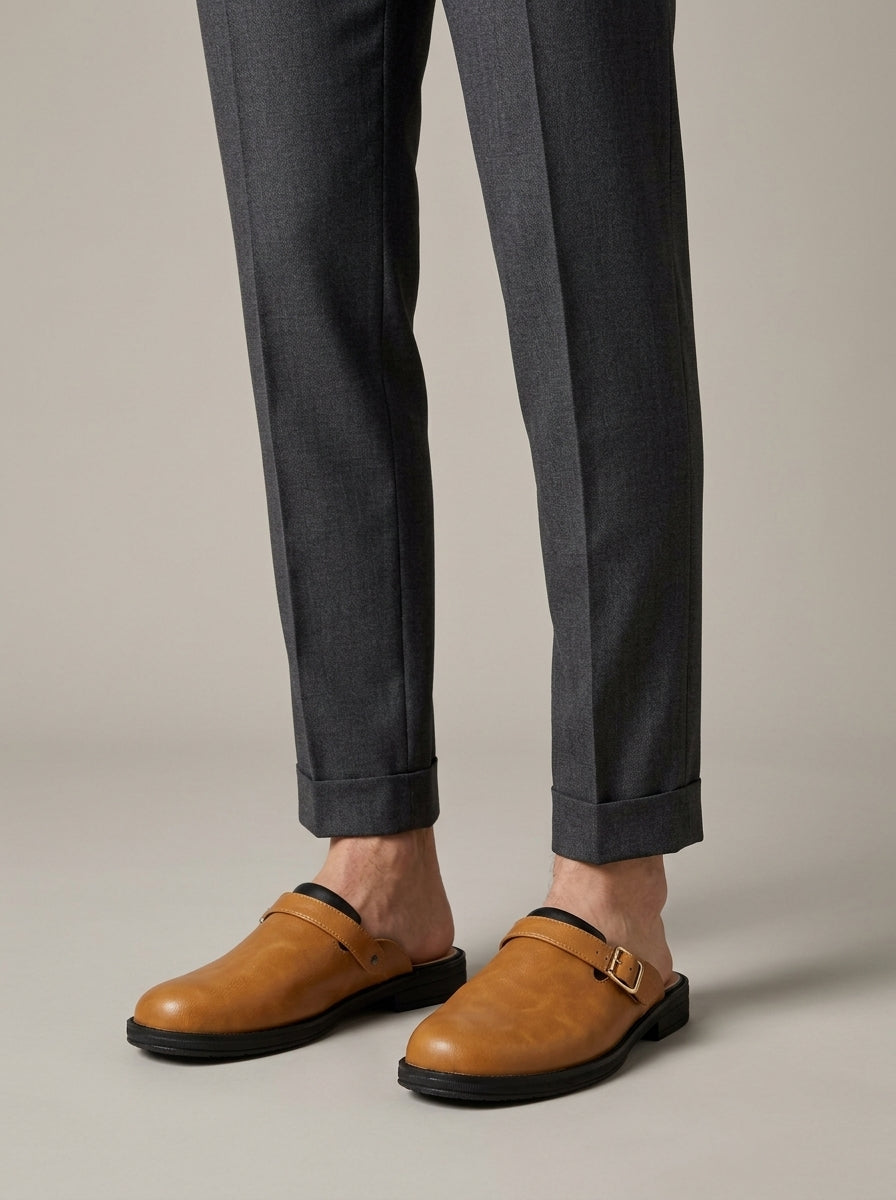 Men's Closed Toe Clogs with Buckle Strap and Slip-On Style