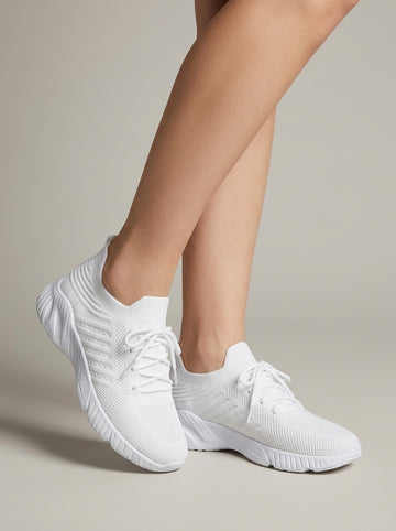 Women's Knit Lace-Up Low-Top Sneakers with Chunky Molded Sole