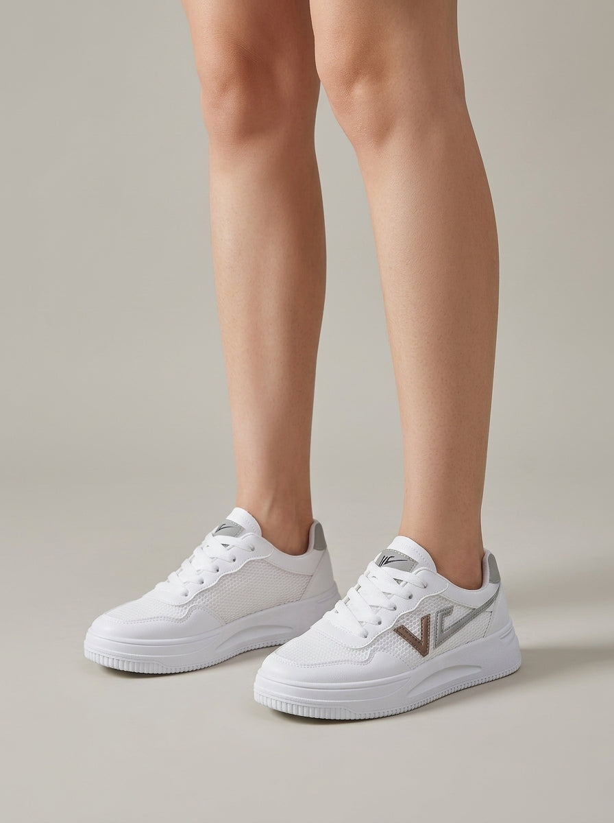 Women's Low-Top Mesh Platform Sneakers - Lace-Up - Logo Detail