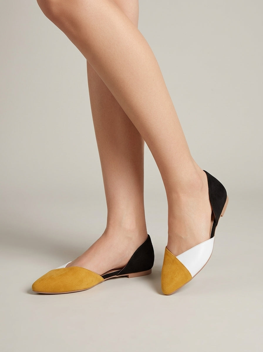 Women's Flats Pointed Toe Color-Block D'Orsay Slip-On Ballerinas