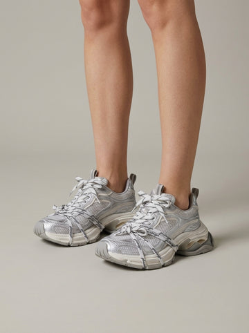 Women's Sneakers Chunky Sole Lace-Up Mesh Upper