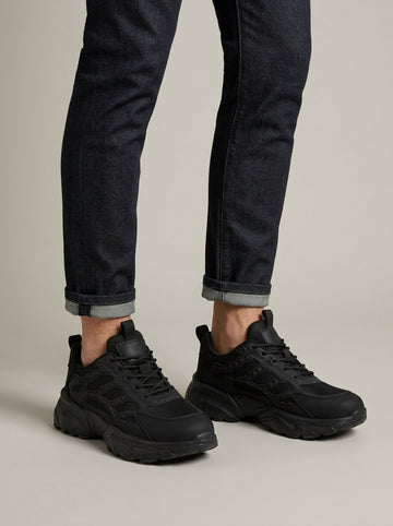 Men's Chunky Sneakers - Lace-Up Low Top Shoes with Thick Rubber Sole