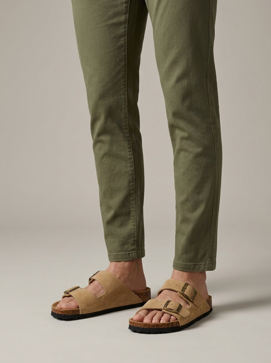 Men's Sandals Double Buckle Cork Footbed Slide Open Toe