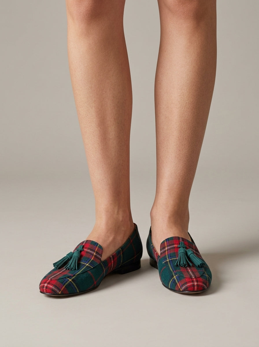 Women's Loafers Tartan Plaid Tassel Pointed Toe Penny Loafers