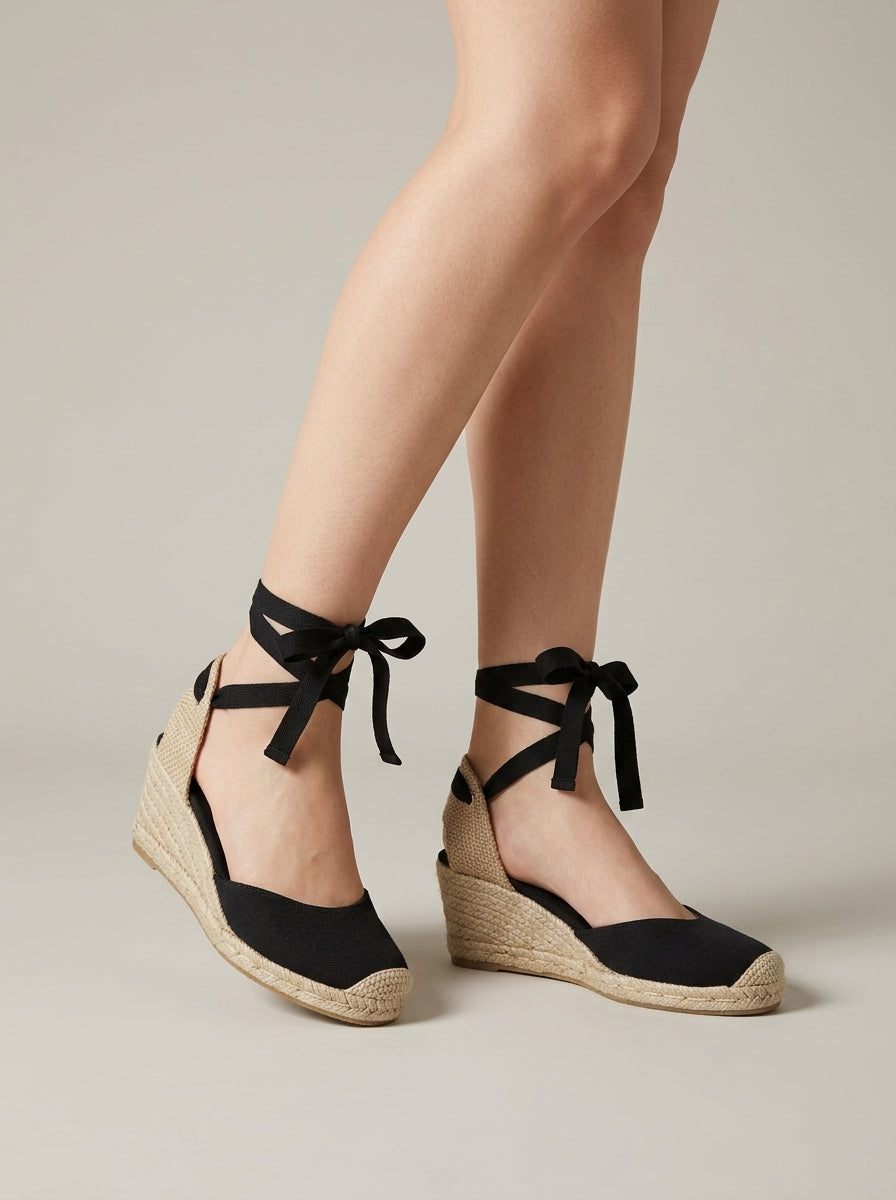 Women's Wedge Sandals Closed Toe Elastic Ankle Strap Espadrille