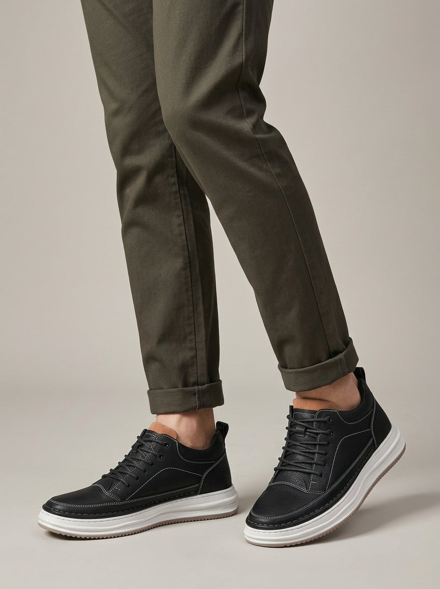 Men's High Tops Mid-Top Lace-Up Platform Sole Leather Sneakers - 6cm