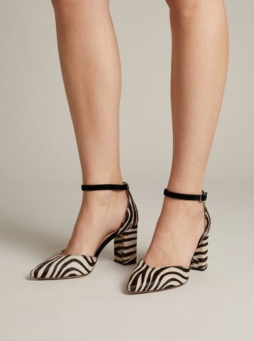 Women's Zebra Print Pointed Toe Slingback Block Heels