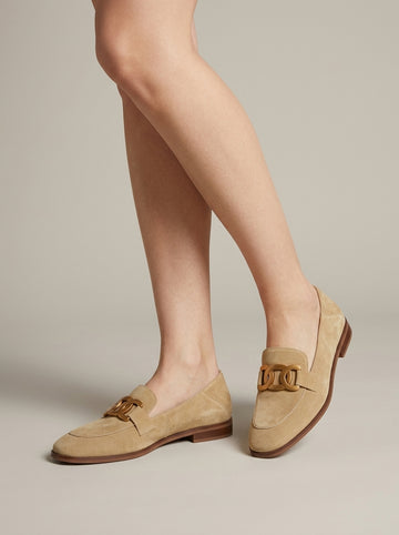 Women's Loafers Chain Detail Slip-On Flat Low Heel Suede