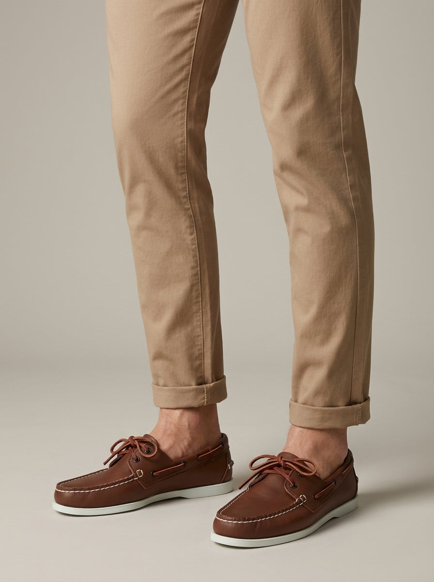 Men's Leather Boat Shoes with Lace-Up Closure and Moc Toe