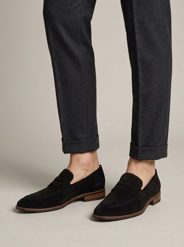 Men's Penny Loafers Suede Leather Slip-On Rounded Toe