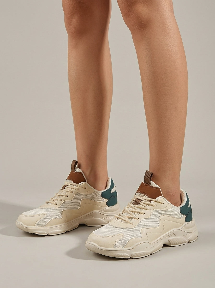 Women's Low-Top Lace-Up Sneakers - Mesh Upper - Chunky Sole