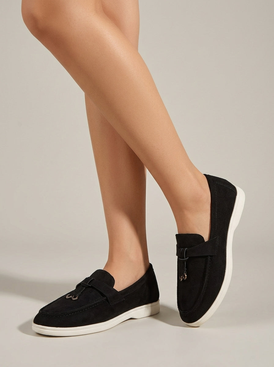 Women's Penny Loafers Slip-On Flat Moc Toe with Metal Accent