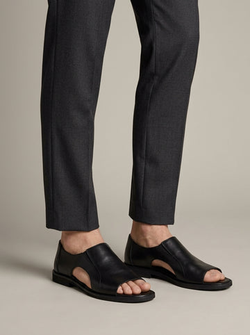 Men's Open Toe Leather Sandals – Cutout Vamp with Ankle Buckle Strappy