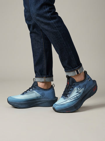 Men's Lace-Up Mesh Running Sneakers with Curved Rocker Sole