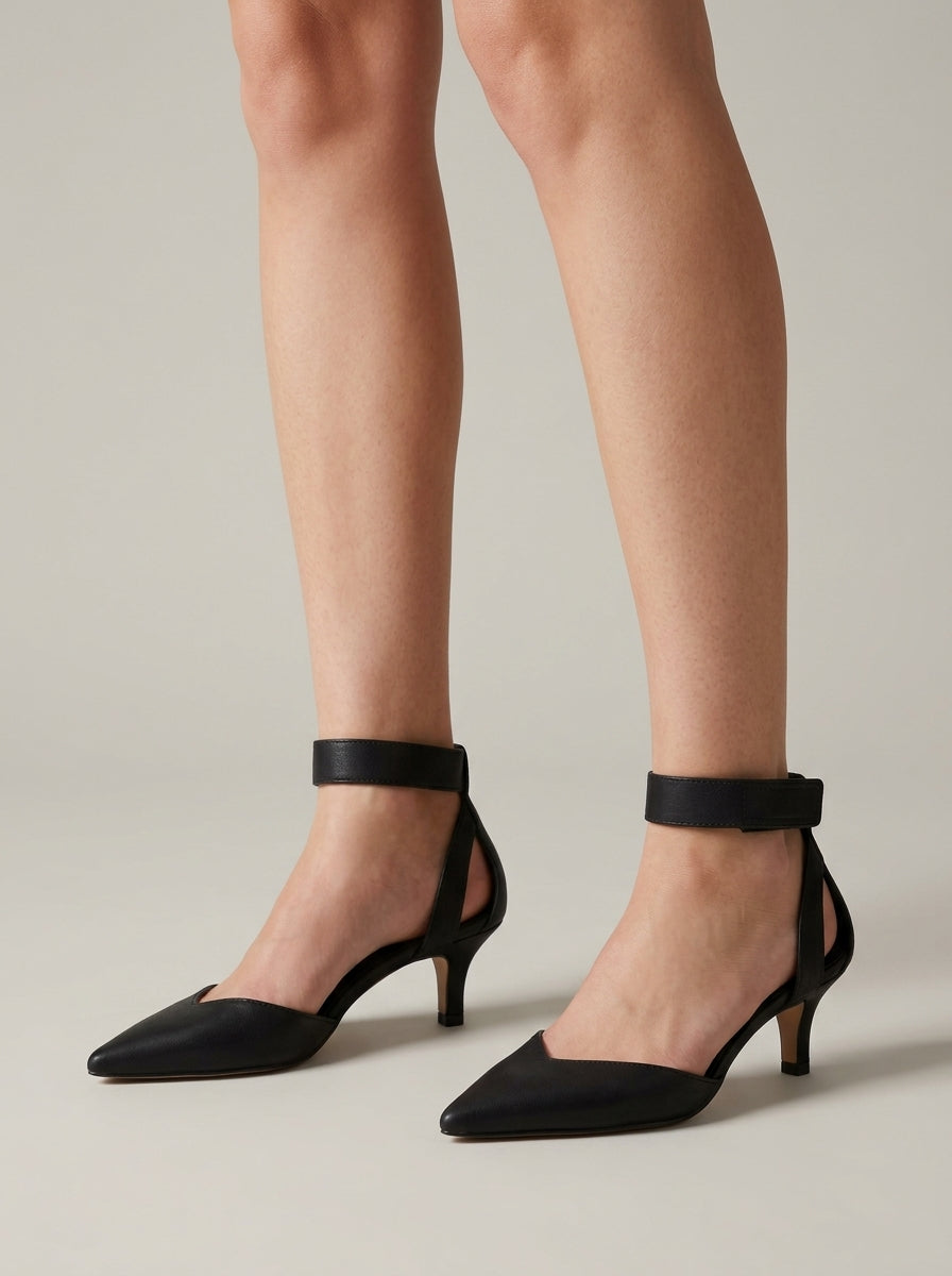 Women's Kitten Heels Pointed Toe Slingback Ankle Strap