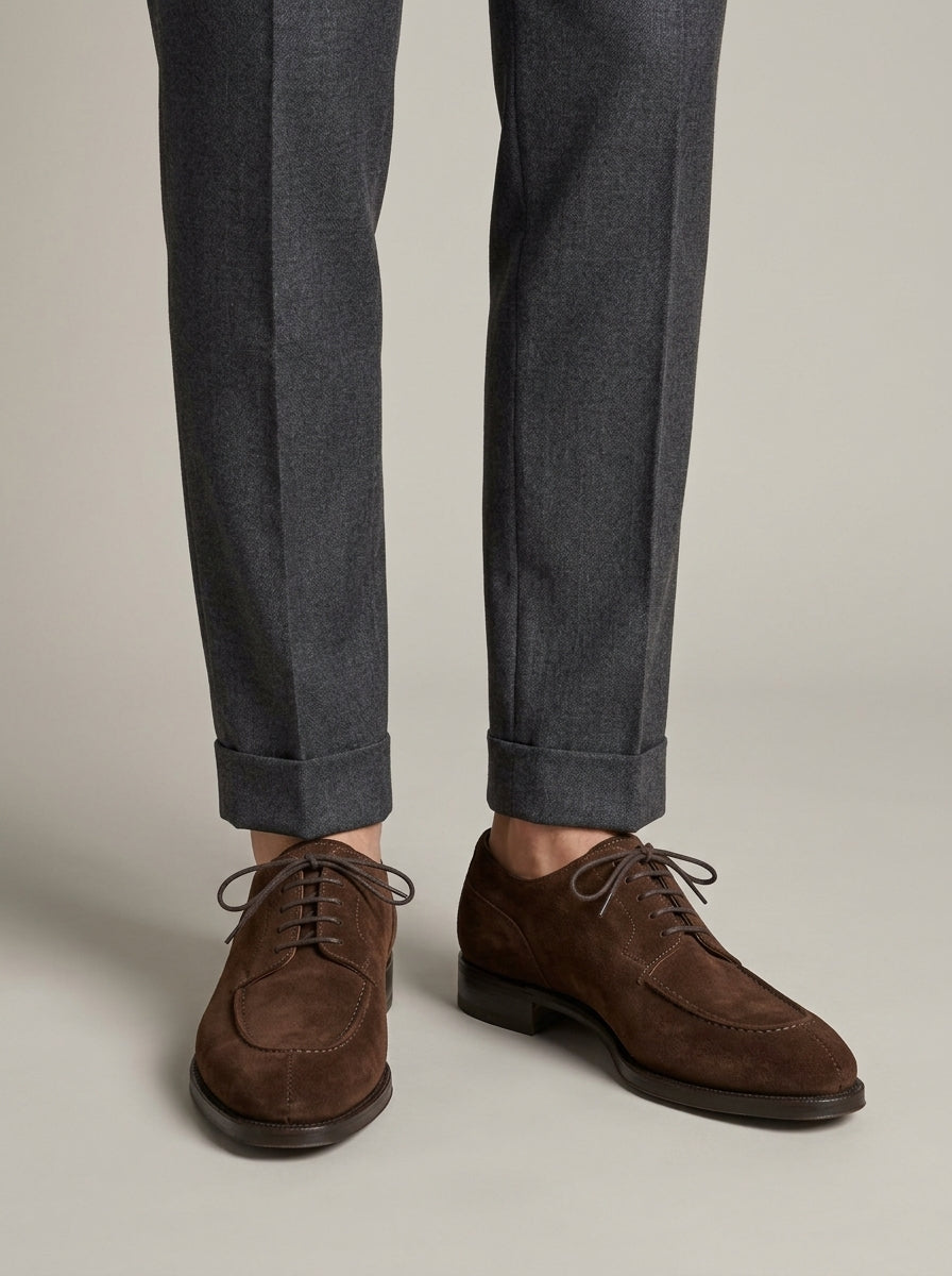 Men's Suede Derby Oxfords - Moc Toe - Lace-Up Closure