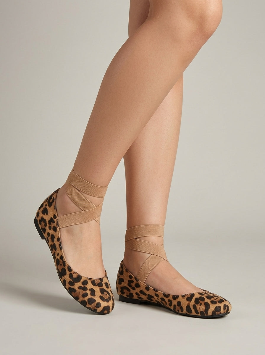 Women’s Rounded Toe Flats with Elastic Cross Strap - Closed Heel