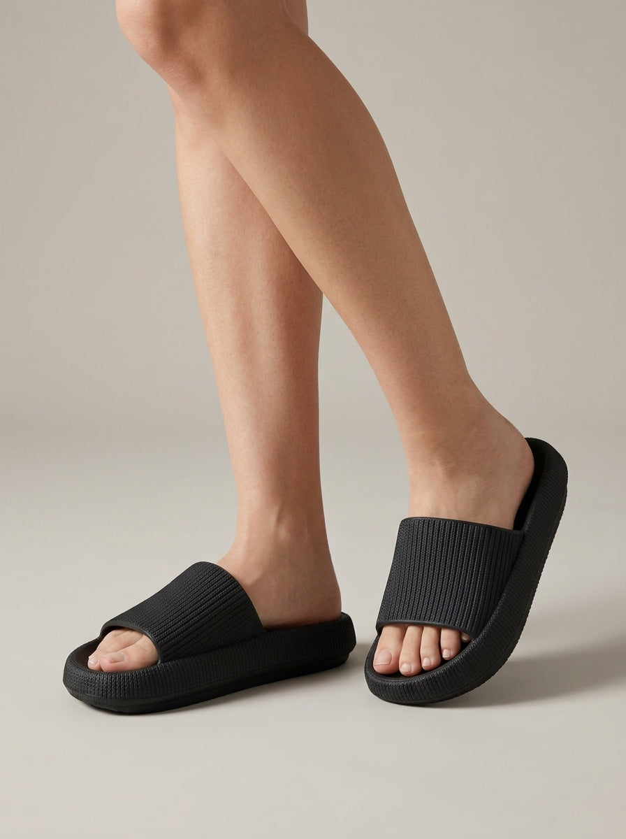 Women's Slippers Wide Strap Textured Platform Slide Cushioned
