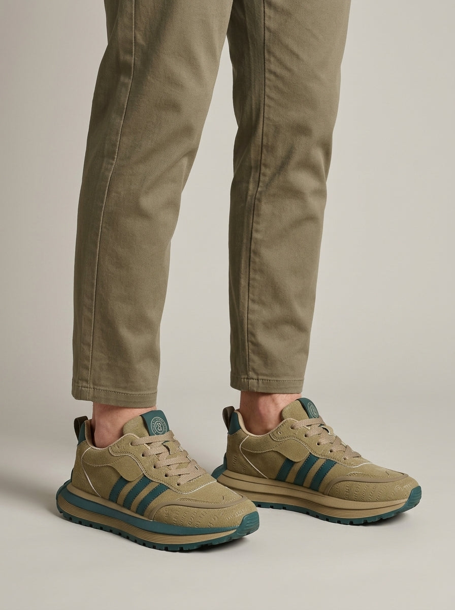 Men's Lace-Up Retro Runner Sneakers with Striped Side Panel