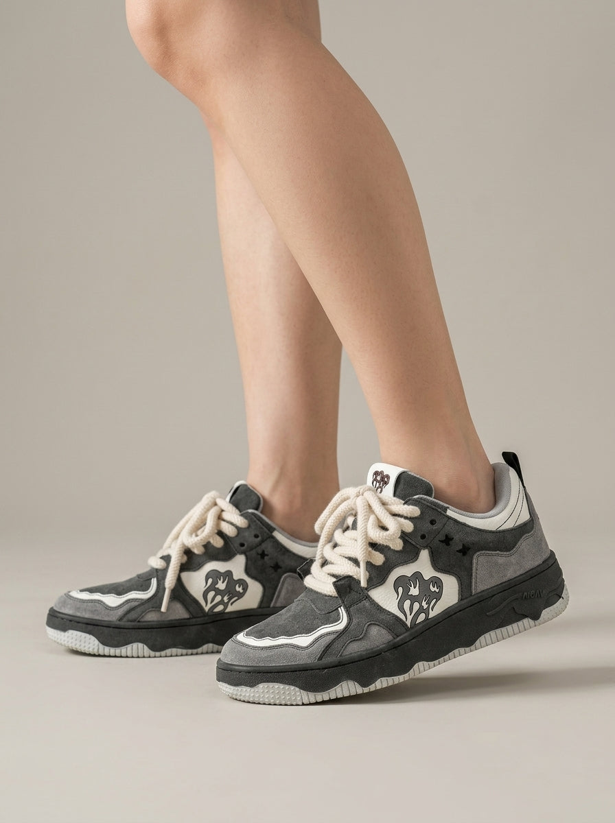 Women’s Low-Top Skate Sneakers with Rounded Toe - Lace-Up Closure