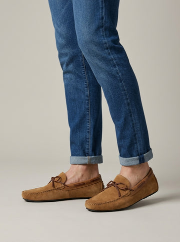 Men's Loafers Suede Moccasin Bow Lace Driving Penny Loafers