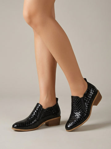Women's Ankle Boots Woven Textured Slip-On Block Heel