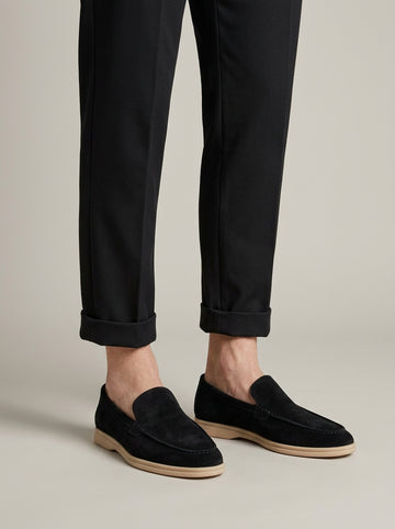 Men's Suede Slip-On Loafers with Apron Toe and Contrast Sole