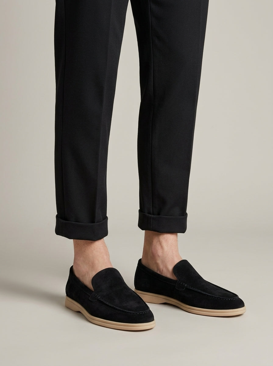 Men's Suede Slip-On Loafers with Apron Toe and Contrast Sole