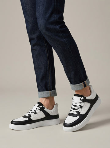 Men's Lace-Up Low-Top Sneakers with Perforated Toe Panel