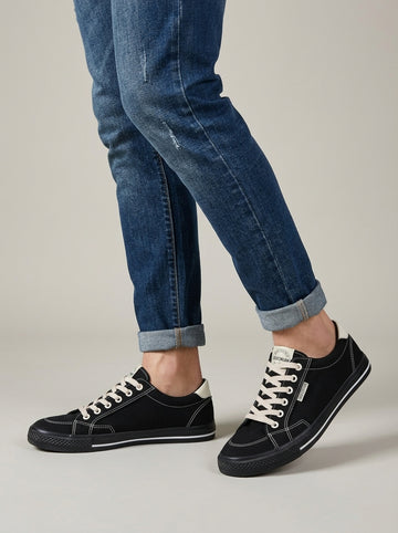 Men's Low-Top Sneakers - Lace-Up Canvas - Ribbed Sole