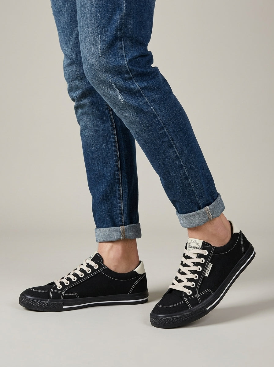 Men's Low-Top Sneakers - Lace-Up Canvas - Ribbed Sole
