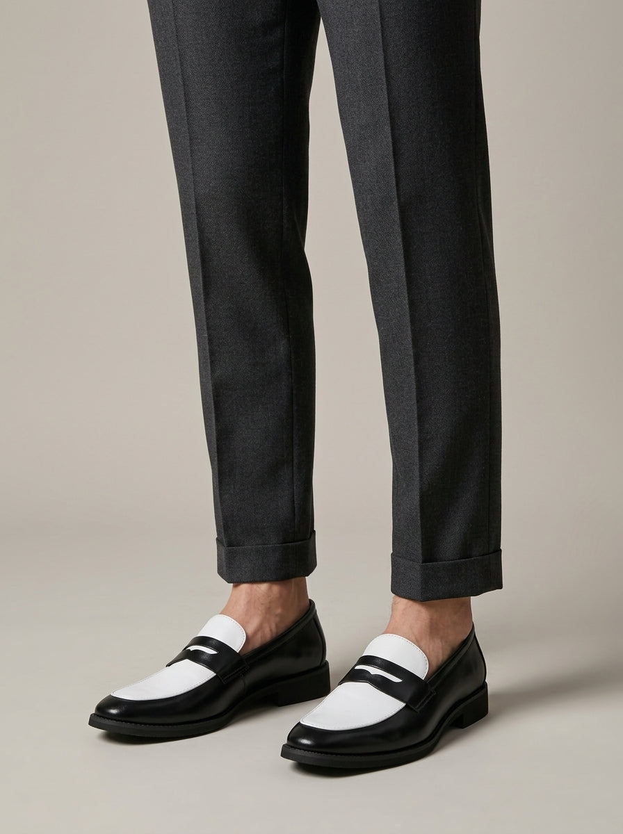 Men's Penny Loafers - Slip-On Rounded Toe with Contrast Panel