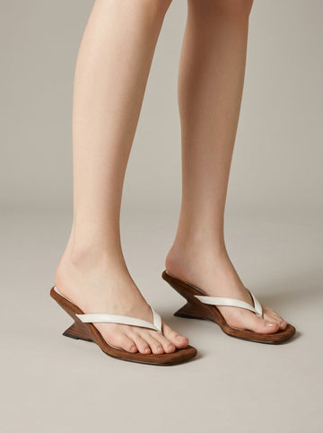 Women's Heeled Thong Sandals - Synthetic Upper - Rubber Sole
